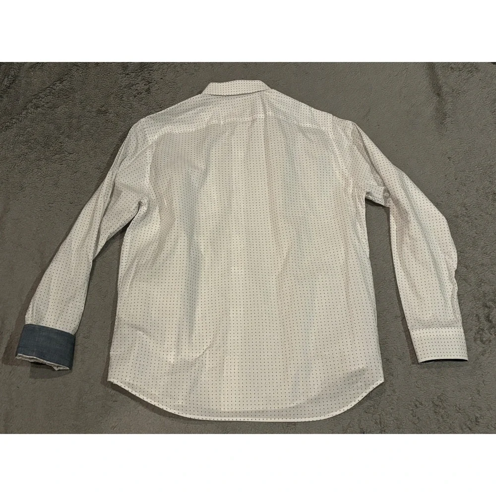 Banana Republic Mens Stretch Soft Wash Standard Fit Shirt White Geometric Dot M